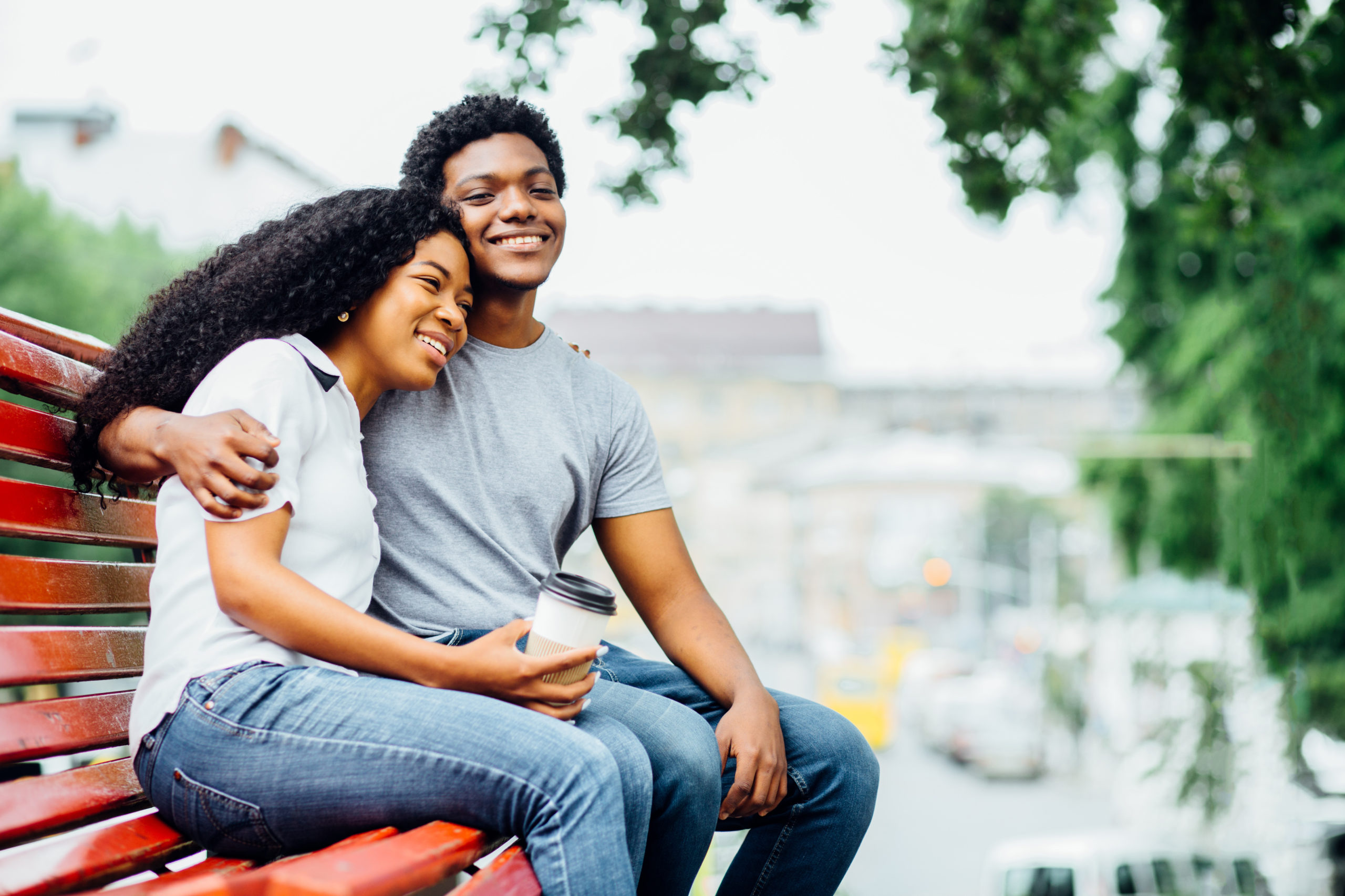 Couple walking in a park